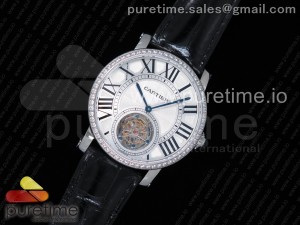 Rotonde Flying Tourbillon SS BLF Best Edition White Dial Diamonds Bezel on Black Leather Strap V2