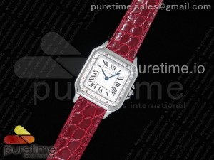 Panthère Secrete Ladies 27mm SS K11 1:1 Best Edition White Dial Diamonds Bezel on Red Croco Strap Ronda Quartz