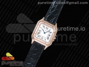 Panthère Secrete Ladies 27mm RG K11 1:1 Best Edition White Dial Diamonds Bezel on Black Croco Strap Ronda Quartz