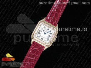 Panthère Secrete Ladies 27mm RG K11 1:1 Best Edition White Dial Diamonds Bezel on Red Croco Strap Ronda Quartz