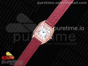 Santos Ladies RG 22mm K11F Best Edition White Dial Diamonds Bezel on Red Leather Strap Ronda Quartz 