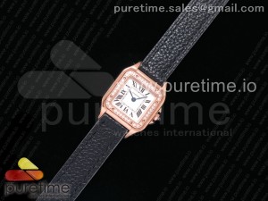 Santos Ladies RG 22mm K11F Best Edition White Dial Diamonds Bezel on Black Leather Strap Ronda Quartz 