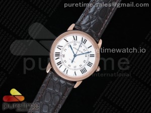 Ronde Solo De Cartier 36mm RG TWF Best Edition White Dial on Brown Leather Strap ETA2671