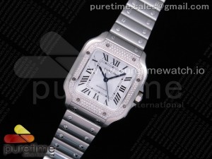 Santos de Cartier 35mm SS Diamonds Bezel BVF 1:1 Best Edition White Dial on SS SmartLinks Bracelet MIYOTA 9015 V2