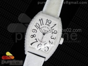 Black Croco White Ceramic White Dial on White Leather Strap A23J