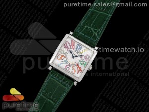 Master Square SS Ladies ZF 1:1 Best Edition White Colorful Arabic Dial on Green Leather Strap Ronda Quartz