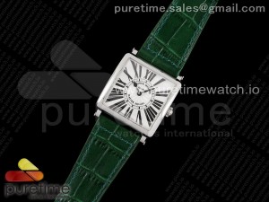 Master Square SS Ladies ZF 1:1 Best Edition White Black Roman Dial on Green Leather Strap Ronda Quartz