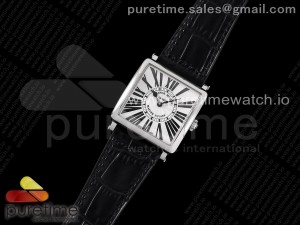 Master Square SS Ladies ZF 1:1 Best Edition White Black Roman Dial on Black Leather Strap Ronda Quartz