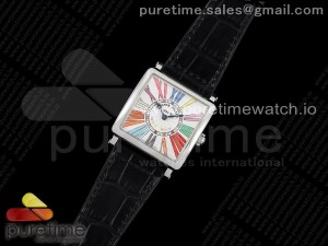 Master Square SS Ladies ZF 1:1 Best Edition White Colorful Roman Dial on Black Leather Strap Ronda Quartz