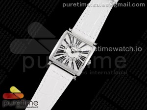 Master Square SS Ladies ZF 1:1 Best Edition White Black Roman Dial on White Leather Strap Ronda Quartz