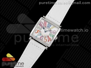 Master Square SS Ladies ZF 1:1 Best Edition White Colorful Arabic Dial on White Leather Strap Ronda Quartz