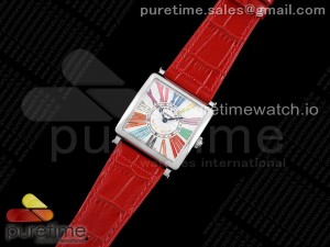 Master Square SS Ladies ZF 1:1 Best Edition White Colorful Roman Dial on Red Leather Strap Ronda Quartz