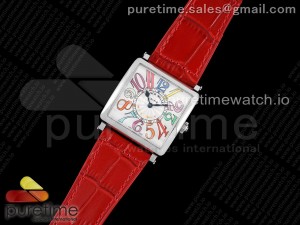 Master Square SS Ladies ZF 1:1 Best Edition White Colorful Arabic Dial on Red Leather Strap Ronda Quartz