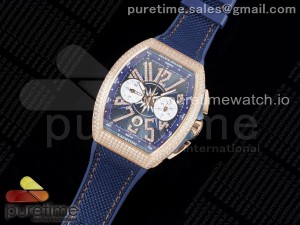 Vanguard Chrono RG ABF 1:1 Best Edition Diamonds Bezel Blue Textured Dial on Blue Nylon Strap A7750