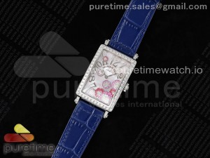 Long Island Ladies SS Diamonds Bezel APSF 1:1 Best Edition Pink MOP Dial on Blue Leather Strap Jap Quartz