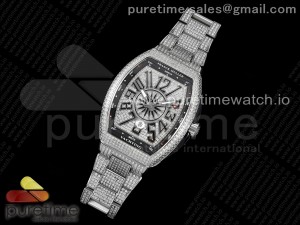 Vanguard SS Black Full Diamonds ABF Best Edition Diamonds Blue Dial on Diamonds Bracelet A2824