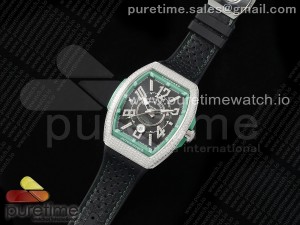 Vanguard V45 SS ABF Best Edition Black Dial Green Inner Bezel Diamonds Bezel on Black Leather Strap A2824