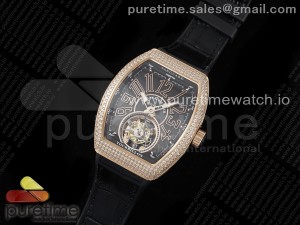 Vanguard Tourbillon RG Full Diamonds ABF Best Edition Gray Dial Black Marker on Black Leather Strap