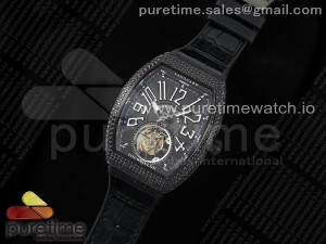 Vanguard Tourbillon PVD Full Diamonds ABF Best Edition Gray Dial White Marker on Black Leather Strap