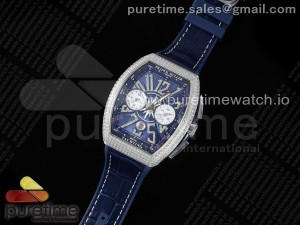 Vanguard Chrono SS Diamonds ABF 1:1 Best Edition Blue Textured Dial on Blue Leather Strap A7750