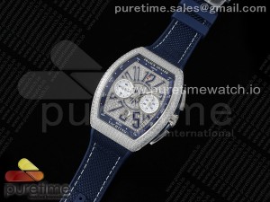 Vanguard Chrono SS ABF 1:1 Best Edition Blue Dial Full Diamonds on Blue Nylon Strap A7750