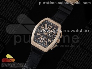 Vanguard Chrono RG Diamonds ABF 1:1 Best Edition Black Dial on Black Leather Strap A7750