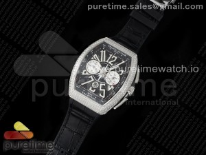 Vanguard Chrono SS Diamonds ABF 1:1 Best Edition Black Dial on Black Leather Strap A7750