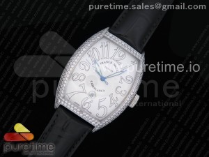 Casablanca SS Full Paved Diamonds White Dial on Black Leather Strap MIYOTA 8215