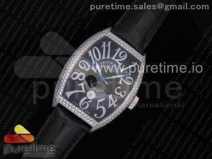 Casablanca SS Full Paved Diamonds Black/Blue Dial on Black Leather Strap MIYOTA 8215