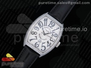 Casablanca SS Full Paved Diamonds White/Black Dial on Black Leather Strap MIYOTA 8215