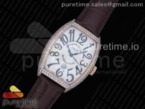 Casablanca RG Full Paved Diamonds White/Black Dial on Brown Leather Strap MIYOTA 8215