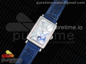 Long Island Ladies SS White MOP Dial Diamonds Bezel on Blue Leather Strap Jap Quartz