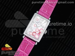 Long Island Ladies SS White MOP Dial Diamonds Bezel on Pink Leather Strap Jap Quartz