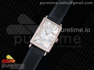 Long Island Ladies RG White MOP Dial Diamonds Bezel on Black Leather Strap Jap Quartz