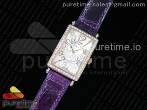 Long Island Ladies RG White MOP Dial Diamonds Bezel on Purple Leather Strap Jap Quartz