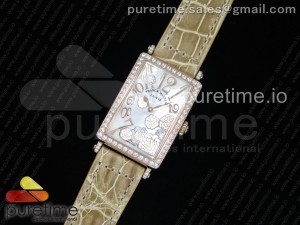 Long Island Ladies RG White MOP Dial Diamonds Bezel on Brown Leather Strap Jap Quartz