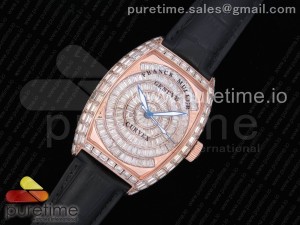 Casablanca RG Full Paved Diamonds Version Diamonds Dial on Black Leather Strap A2824