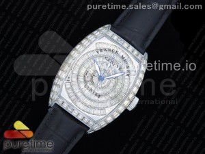 Casablanca SS Full Paved Diamonds Version Diamonds Dial on Black Leather Strap A2824