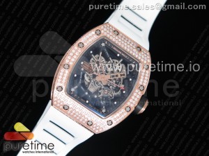 RM035 RG Diamonds Bezel KVF Best Edition Skeleton Dial on White Rubber Strap MIYOTA8215