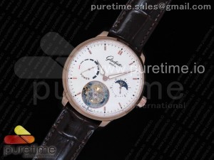 Senator Tourbillon RG White Dial on Brown Leather Strap