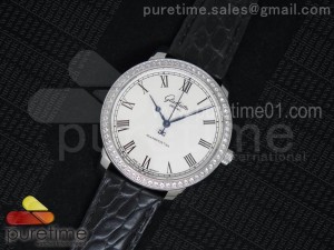 Original Senator Excellence SS White Dial Diamonds Bezel on Black Leather Strap A36