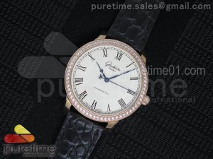 Original Senator Excellence RG White Dial Diamonds Bezel on Black Leather Strap A36