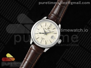 Grand Seiko Elegance GMT SS GSF 1:1 Best Edition Cream Dial on Brown Leather Strap NH34