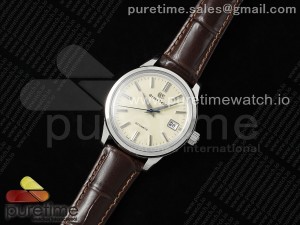 Grand Seiko Elegance Automatic SS GSF 1:1 Best Edition Cream Dial on Brown Leather Strap NH34