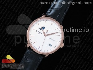 Excellence Panorama Date Moon Phase RG ETCF White Dial on Black Leather Strap A100