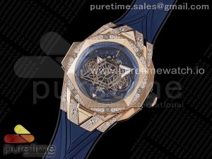 Big Bang Sang Bleu II Chrono RG Diamonds HRF Best Edition Blue Dial on Blue Gummy Strap A7750