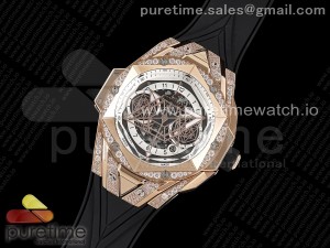 Big Bang Sang Bleu II Chrono RG Diamonds HRF Best Edition White Dial on Black Gummy Strap A7750