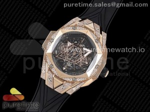 Big Bang Sang Bleu II Chrono RG Diamonds HRF Best Edition Black Dial on Black Gummy Strap A7750