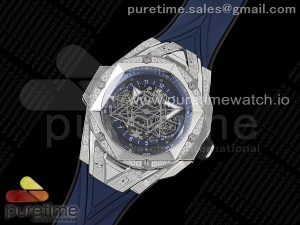 Big Bang Sang Bleu II Chrono SS Diamonds HRF Best Edition Blue Dial on Blue Gummy Strap A7750