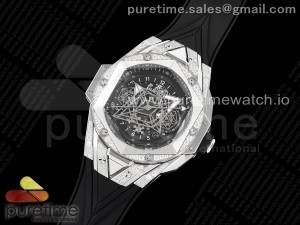 Big Bang Sang Bleu II Chrono SS Diamonds HRF Best Edition Black Dial on Black Gummy Strap A7750